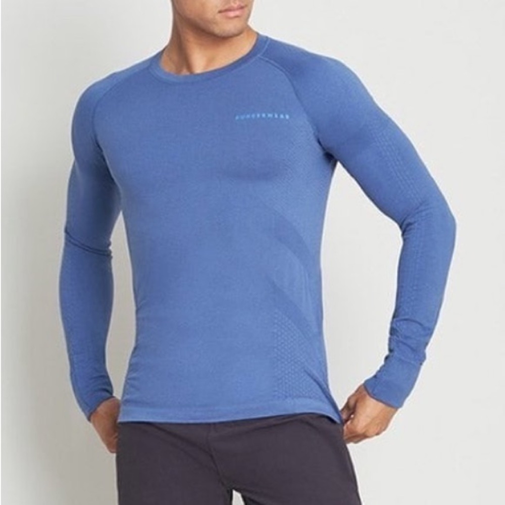 Runderwear Men’s Long Sleeve Shirt‎ Blue Seamless Performance Top Size M